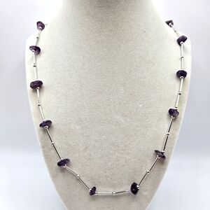 VINTAGE Crown Trifari Amethyst Silver-Tone Beaded Necklace